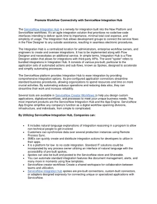 promote workflow connectivity with servicenow