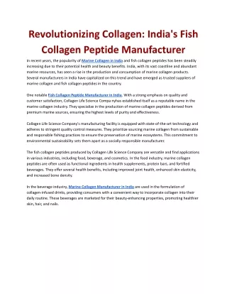 Revolutionizing Collagen: India's Fish Collagen Peptide Manufacturer
