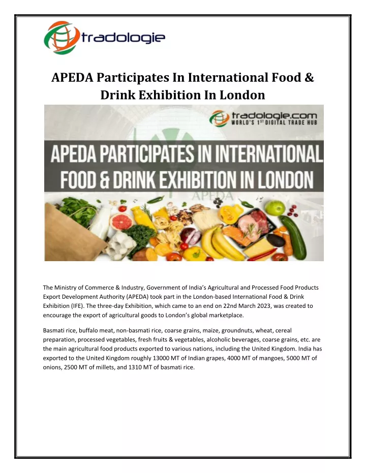 apeda participates in international food drink