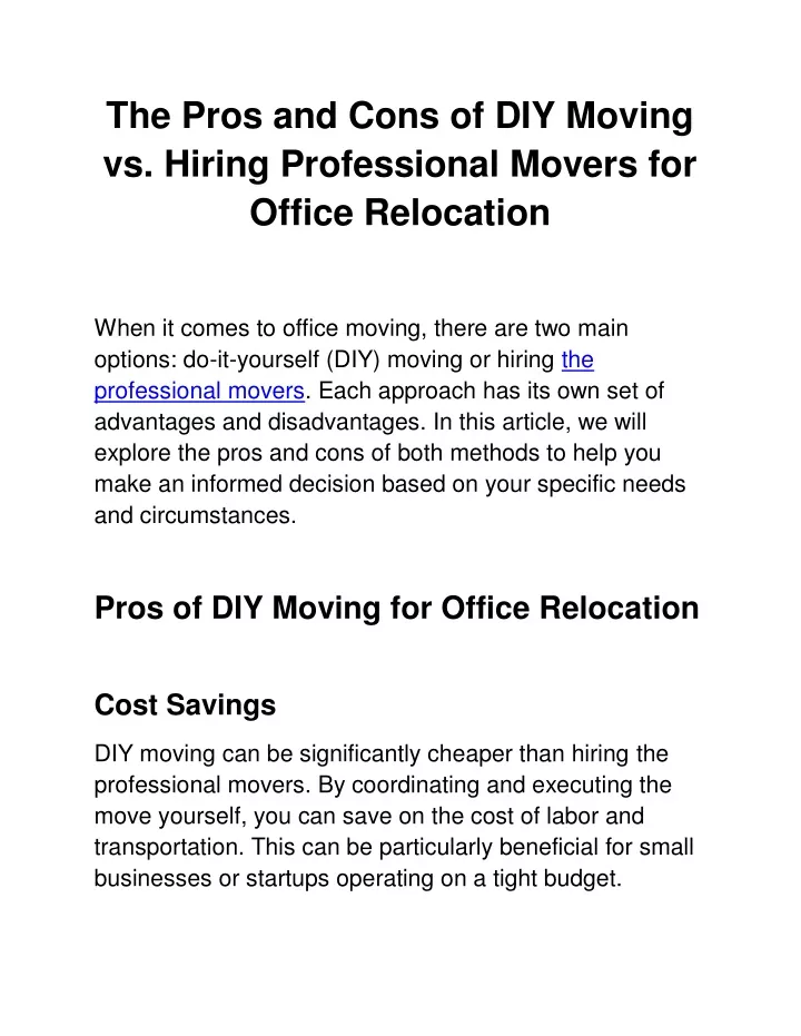 the pros and cons of diy moving vs hiring