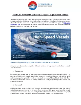 Find Out About the Different Types of High-Speed Vessels