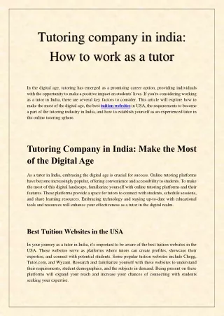 Tutoring company in india How to work as a tutor