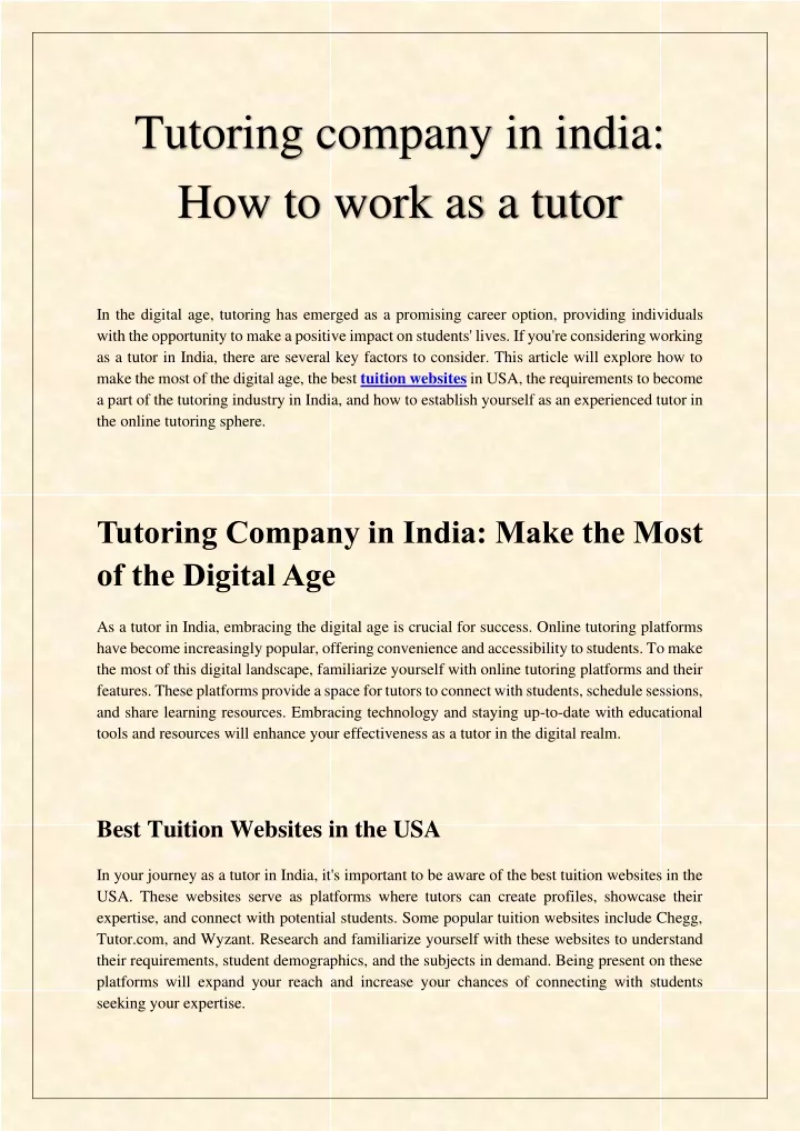 tutoring company in india how to work as a tutor
