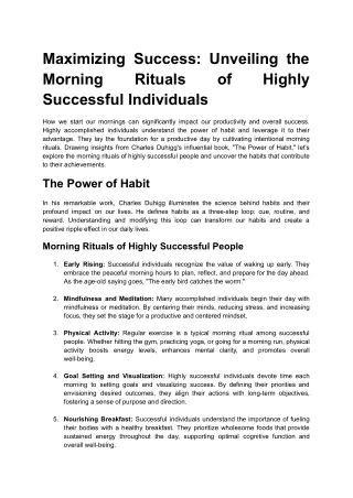 Unveiling the Morning Rituals of Highly Successful Individuals