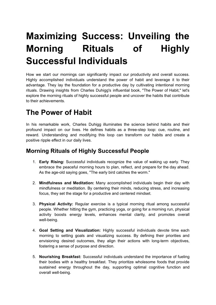 maximizing success unveiling the morning rituals