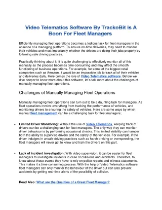 Video Telematics Software By TrackoBit Is A Boon For Fleet Managers