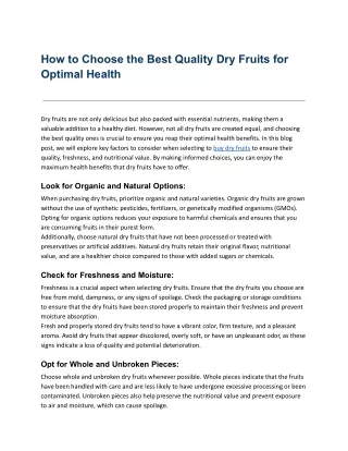 How to Choose the Best Quality Dry Fruits for Optimal Health