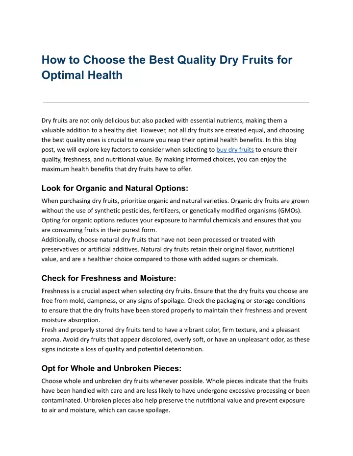 how to choose the best quality dry fruits