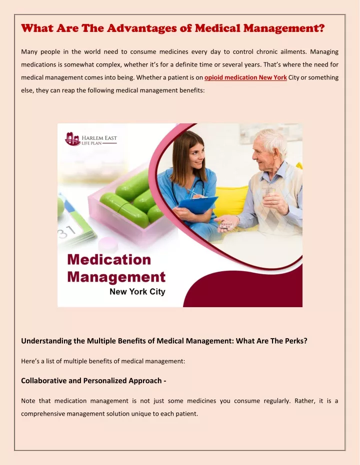 what are the advantages of medical management