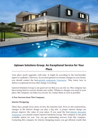 Uptown Solutions Group An Exceptional Service for Your Place