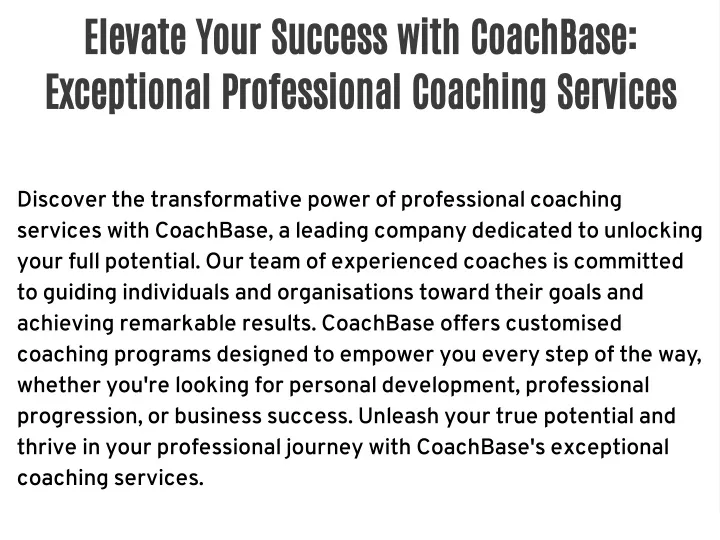 elevate your success with coachbase exceptional