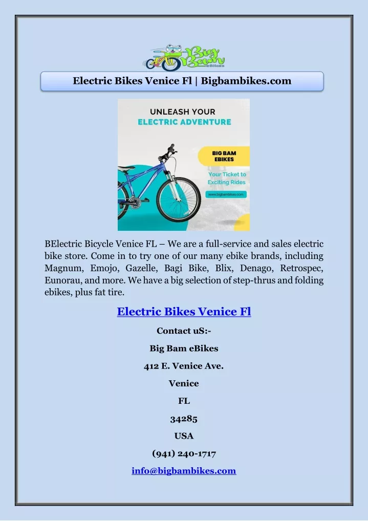 electric bikes venice fl bigbambikes com