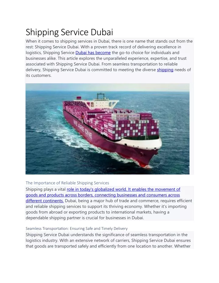 shipping service dubai when it comes to shipping