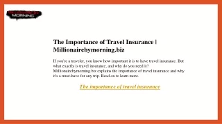 The Importance of Travel Insurance  Millionairebymorning.biz