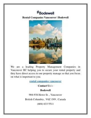 Rental Companies Vancouver  Bodewell