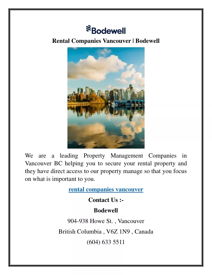 rental companies vancouver bodewell
