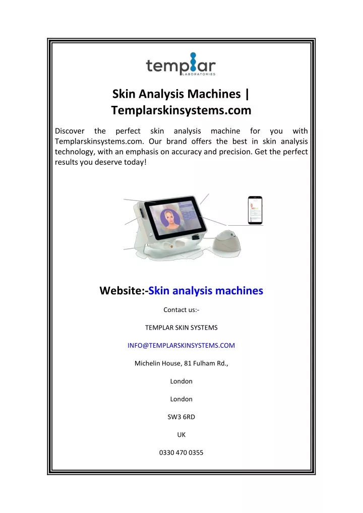 skin analysis machines templarskinsystems com