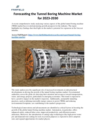 Forecasting the Tunnel Boring Machine Market for 2023-2030
