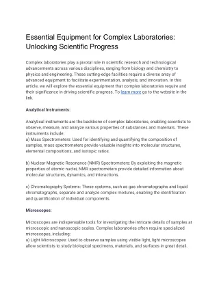 Essential Equipment for Complex Laboratories_ Unlocking Scientific Progress