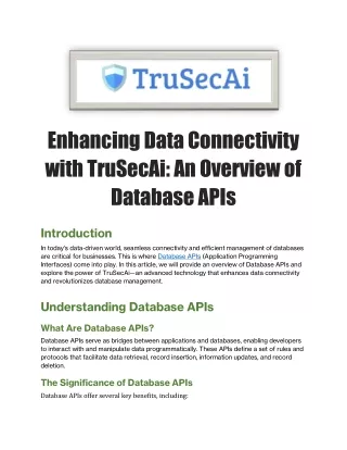 Enhancing Data Connectivity with TruSecAi An Overview of Database APIs