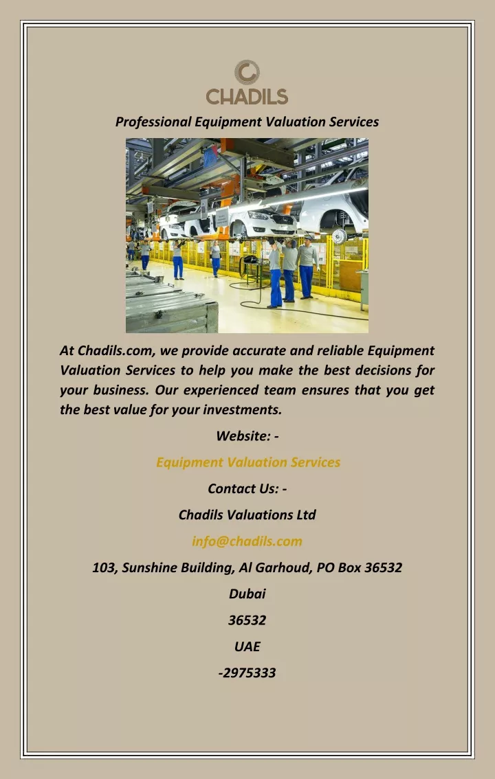 professional equipment valuation services