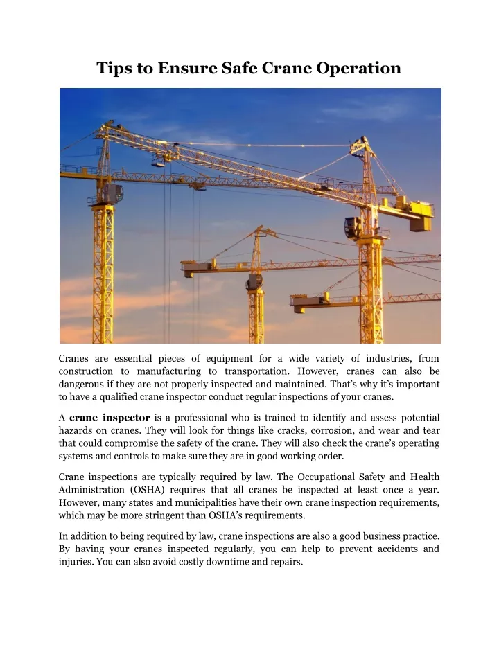 tips to ensure safe crane operation