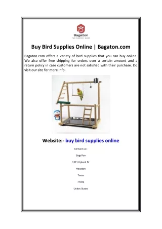 Buy Bird Supplies Online  Bagaton.com