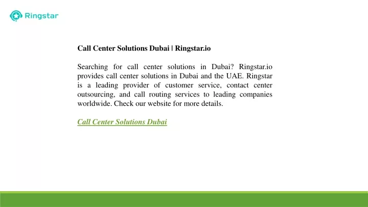 call center solutions dubai ringstar io searching