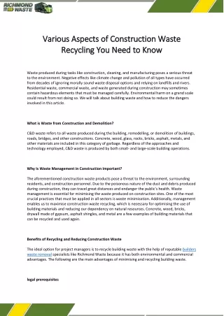 Various Aspects of Construction Waste Recycling You Need to Know