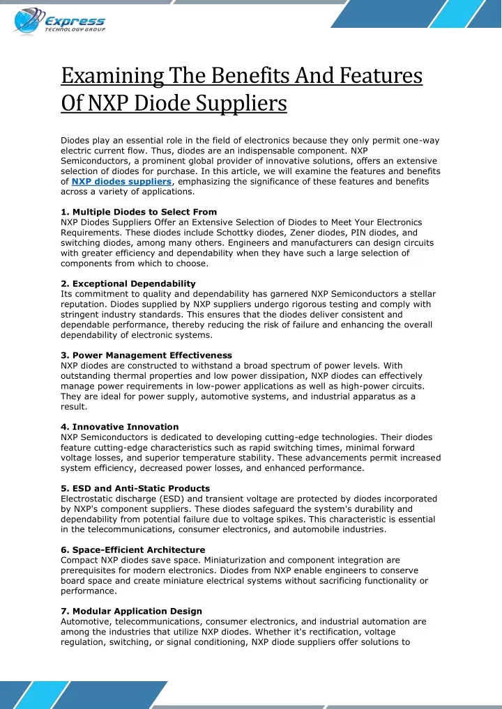 examining the benefits and features of nxp diode