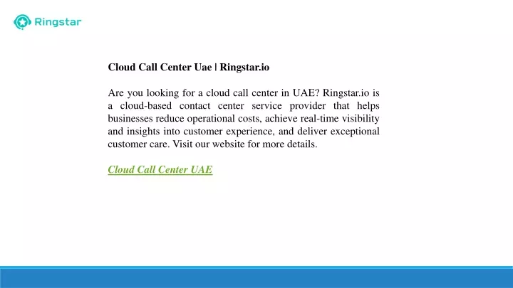 cloud call center uae ringstar io are you looking