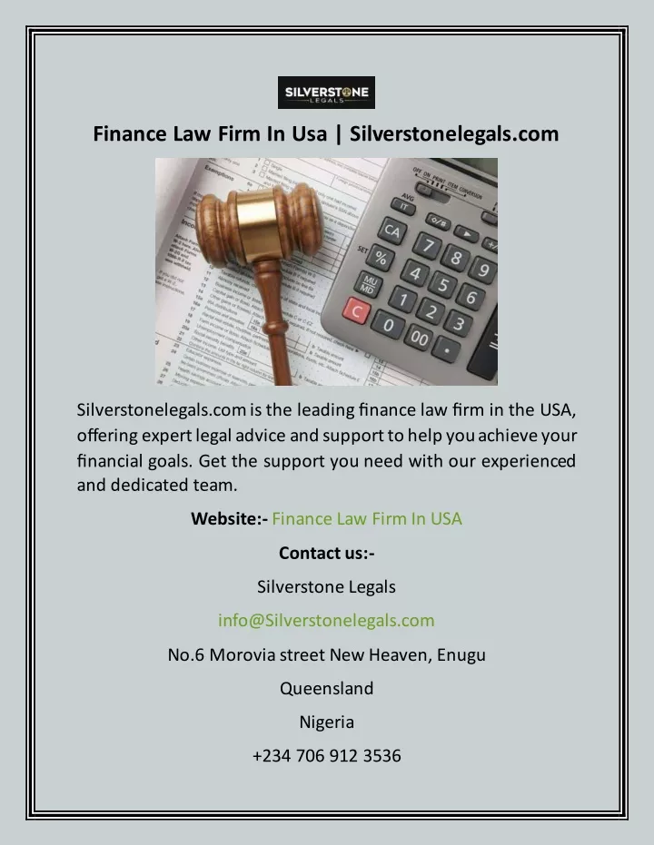 finance law firm in usa silverstonelegals com