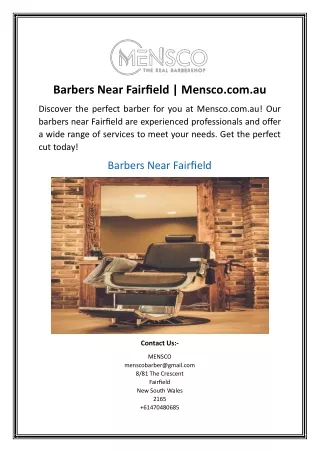 Barbers Near Fairfield | Mensco.com.au