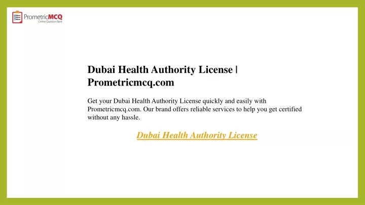 dubai health authority license prometricmcq