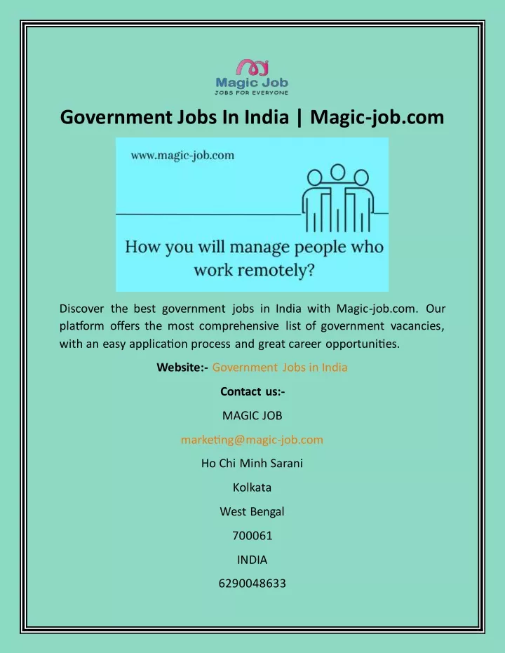government jobs in india magic job com
