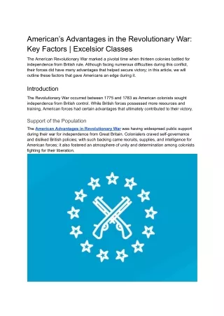 American’s Advantages in the Revolutionary War_ Key Factors _ Excelsior Classes