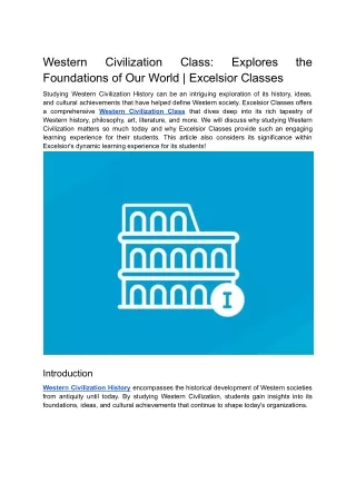 Western Civilization Class_ Explores the Foundations of Our World _ Excelsior Classes