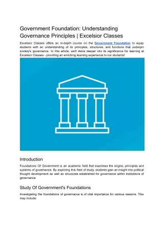 Government Foundation_ Understanding Governance Principles _ Excelsior Classes