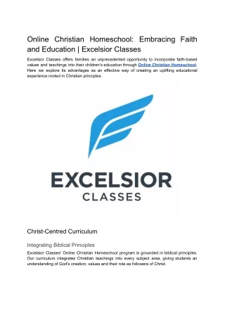 Online Christian Homeschool_ Embracing Faith and Education _ Excelsior Classes