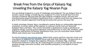 Break Free from the Grips of Kalsarp Yog: Unveiling the Kalsarp Yog Nivaran Puja