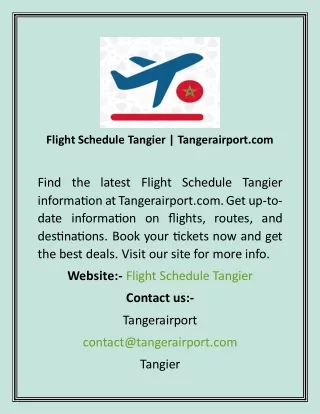 Flight Schedule Tangier  Tangerairport