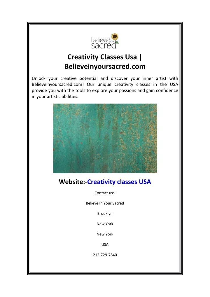 creativity classes usa believeinyoursacred com