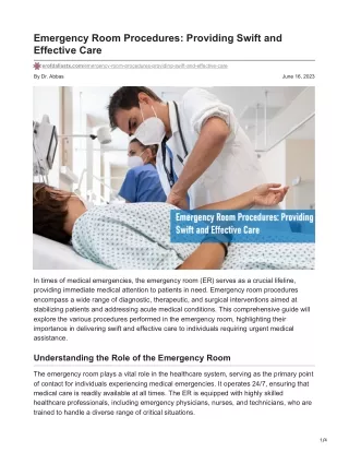 Emergency Room Procedures Providing Swift and Effective Care