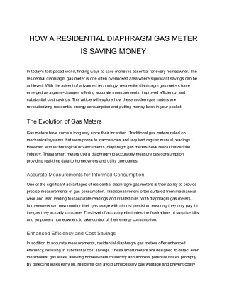 RESIDENTIAL DIAPHRAGM GAS METER - SAVING MONEY
