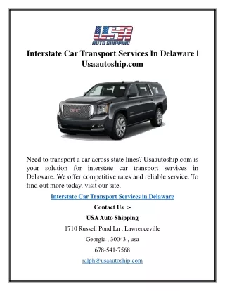 Interstate Car Transport Services In Delaware  Usaautoship