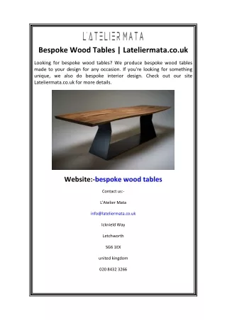 Bespoke Wood Tables Lateliermata.co.uk