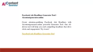 Facebook Ads Headlines Generator Tool Aicontentgenerator.online