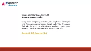 Google Ads Title Generator Tool  Aicontentgenerator.online