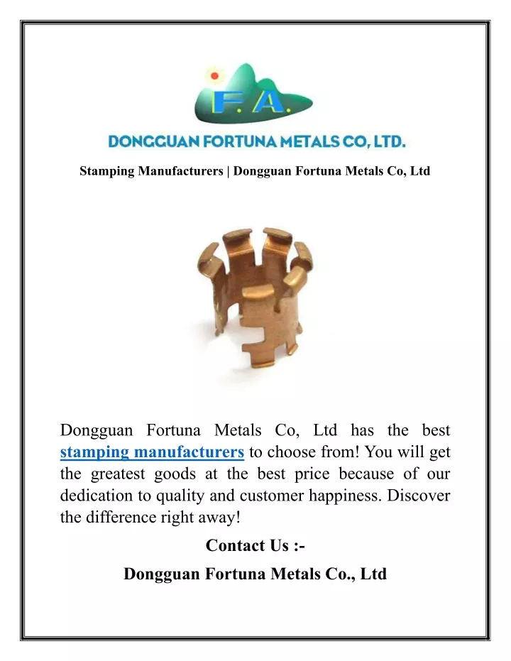stamping manufacturers dongguan fortuna metals