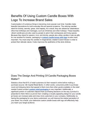 Benefits Of Using Custom Candle Boxes With Logo To Increase Brand Sales